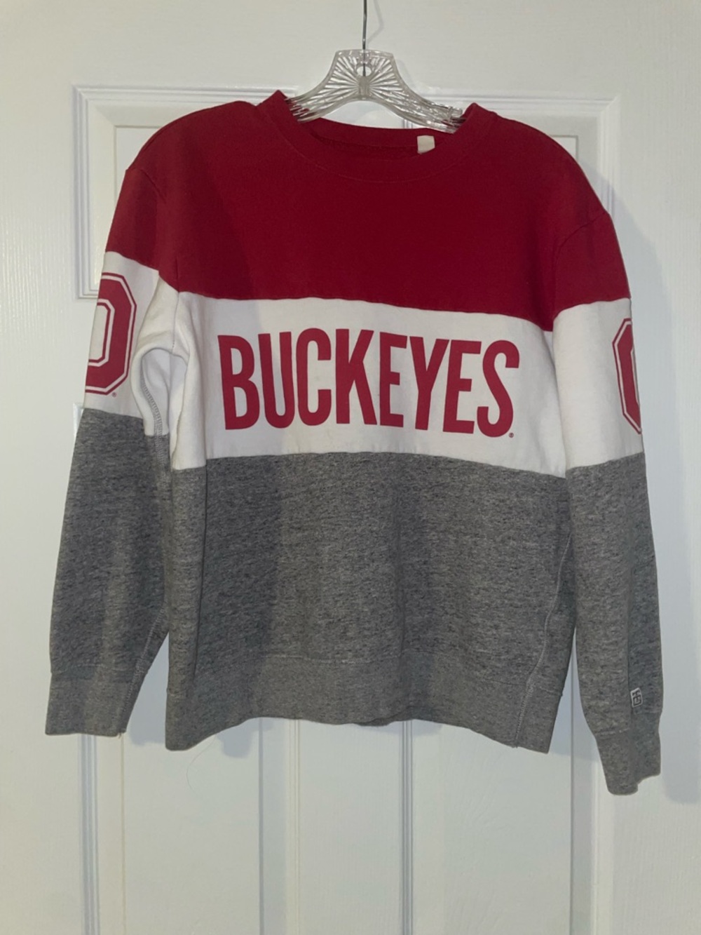 Buckeyes Colorblock Crewneck Sweatshirt - Red/White/Gray